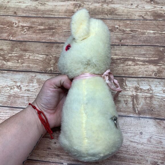 Antique/Vintage Bunny Rabbit Toy Pink Eyes Stuffed Musical Wind Up - Picture 4 of 10